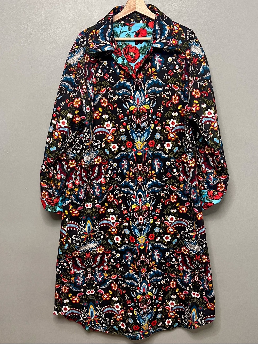 NWOT Alice + Olivia Zazie Reversible Floral Print Twill Barn Maxi Coat Large - Picture 8 of 14